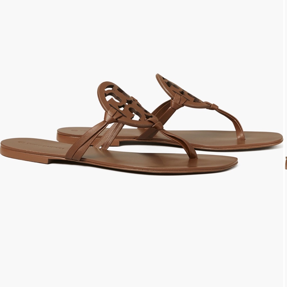 TORY BURCH Miller Square Toe Leather Sandals in Caramel Corn 9 NWT